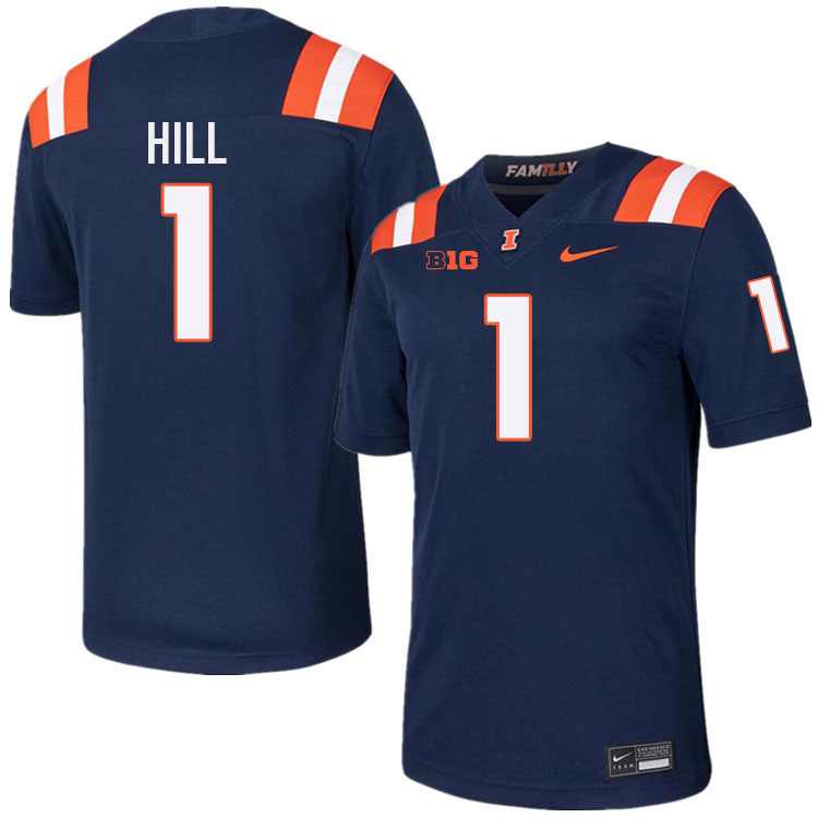 Men #1 Demetrius Hill Illinois Fighting Illini College Football Jerseys Stitched-Navy